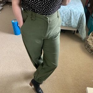 Green Casual Trousers with cinched ankle